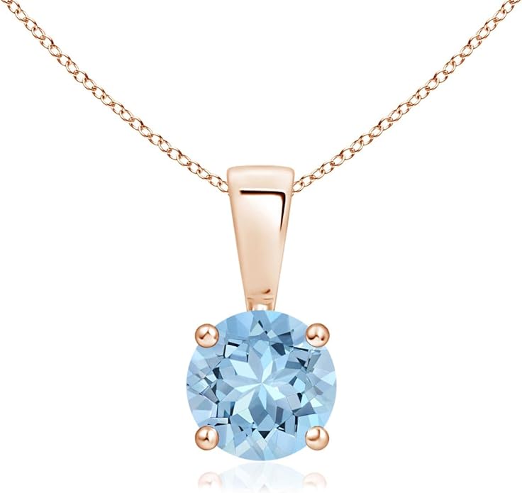 Angara Natural Aquamarine Solitaire Pendant for Women | Round Aquamarine Solitaire Pendant Necklace in 14K Solid Gold/Silver/Platinum With 18" Chain | March Birthday, Gemstone Jewelry Gift