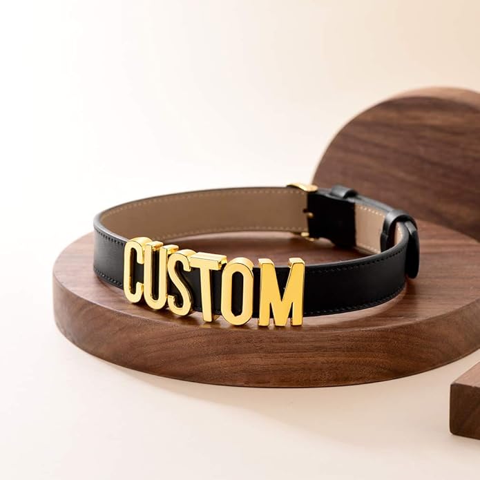 Custom4U Personalized Black Leather Choker Necklace with Picture/Name/Initials/Letters Charm,Custom Made Adjustable Choker Collar Gothic Punk Necklaces Jewelry Gifts for Women