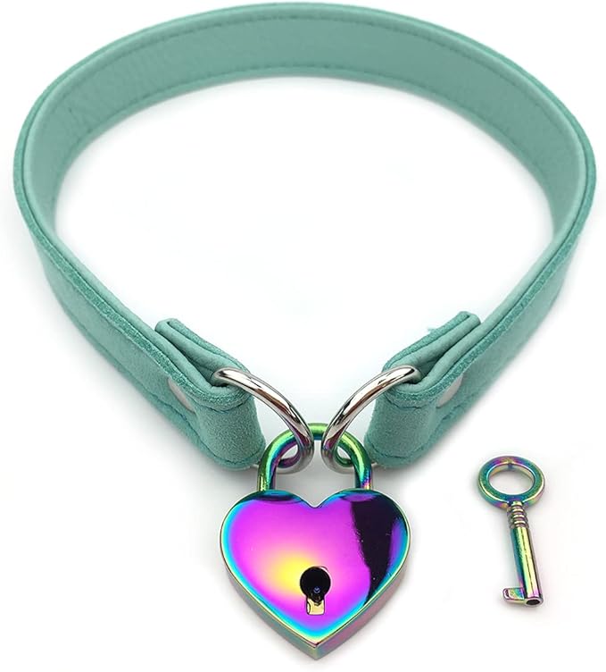 Succuba Padlock Choker Collar Necklace with Lock and Key Heart Lock Choker for Women and Men (F, 18)