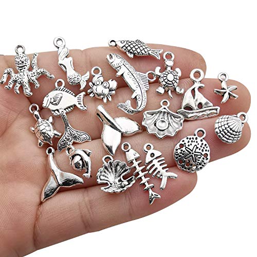 Youdiyla 100pcs Summer Beach Charms Collection, Bulk Marine Sea Animal Life Nautical Charms Metal Pendant Craft Supplies Findings for Necklace and Bracelet Jewelry Making (HM292) - color: Summer Beach Charm-100pcs