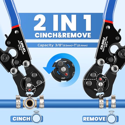 OURU 2 IN 1 Ratchet Pex Crimping Tool Pliers Cinch and Remove Combo Function Professional Pex Crimper Long Handle Pex Pinch Tool Pex Pipe Crimp Tool for 3/8" to 1" Stainless Steel Clamps - style: 1pcs Pex Tool