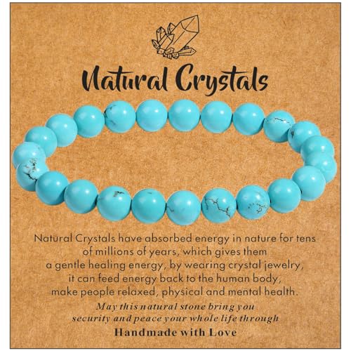 MAIBAOTA Healing Crystal Bracelet for Women Men, 8/4 mm Natural Stone Beaded Bracelets, Jewelry Birthday Gifts, Round Gemstones Stretch Bracelets - color: Green-Turquoise, size: 8 mm