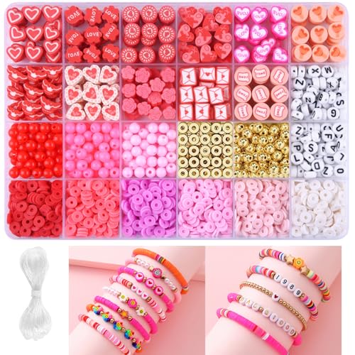 1480pcs Valentine's Day Polymer Clay Beads Charms Friendship Bracelet Necklace Earring Jewelry Making kit, Accessories for Arts Crafts DIY Birthday Gifts for Women Girls Children - color: C5#Valentine
