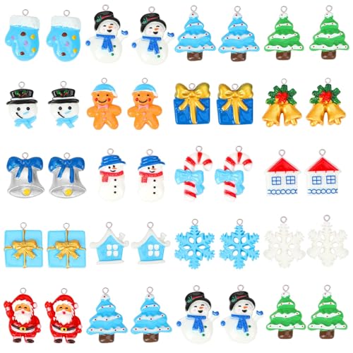 Augshy Winter Charms, 64 Pcs Christmas Winter Resin Charm Beads Ornament Snowflake Snowman Charm Pendants for DIY Bracelet Necklace Jewelry Making - style: Christmas Winter Style