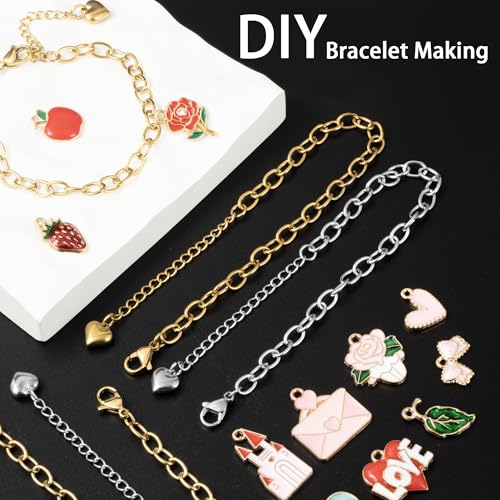 Wurosi 24PCS 6.3Inch Chain Bracelets Kit 18K Gold Plated Charm Bracelet Chains Stainelss Steel Charm Bracelets with Heart Lobster Clasp Extender Chain for Women Jewelry Bracelet Making - color: Bracelets 24 PCS Gold+Silver