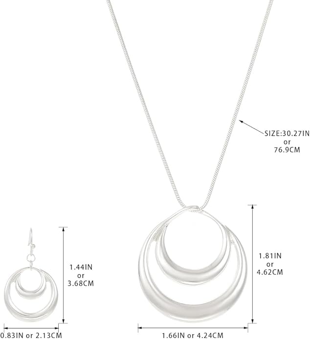 Madison Tyler Gold Plated Jewelry Set for Women | Silver Teardrop Pendant Necklace Trendy | Long Necklace with Snake Chain | Fashion Dangle Earring Set