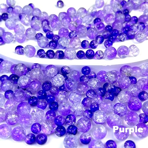 300pcs Crackle Glass Beads, 6mm and 8mm Purple Crystal Glass Beads Round Loose Spacer Bulk Beads for DIY Craft Earring Necklace Bracelet Jewelry - color: Purple