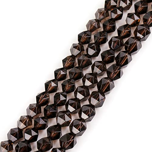 GEM-Inside Natural 8mm Smoky Quartz Gemstone Loose Beads Faceted Cambay Crystal Energy Stone Power for Jewelry Making 15" - color: Smoky Quartz, size: 8mm