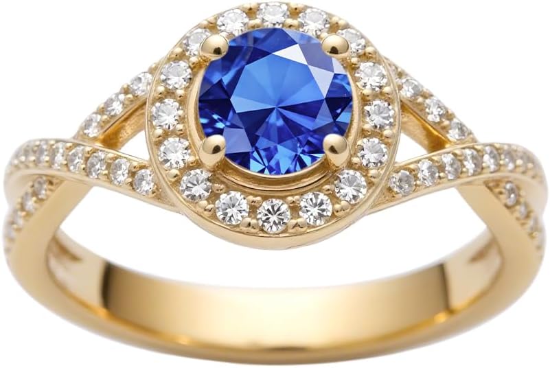1.22 Carat (ctw) Round-Cut Halo Lab-Grown Sapphire/Lab-Grown Diamond/Moissanite Twisted Wedding Engagement Ring for Women 925 Sterling Silver/10K/14K/18K Real Gold Engagement Rings Jewelry(D Color, VVS Clarity), Size 3-14