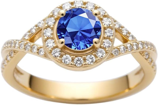 1.22 Carat (ctw) Round-Cut Halo Lab-Grown Sapphire/Lab-Grown Diamond/Moissanite Twisted Wedding Engagement Ring for Women 925 Sterling Silver/10K/14K/18K Real Gold Engagement Rings Jewelry(D Color, VVS Clarity), Size 3-14