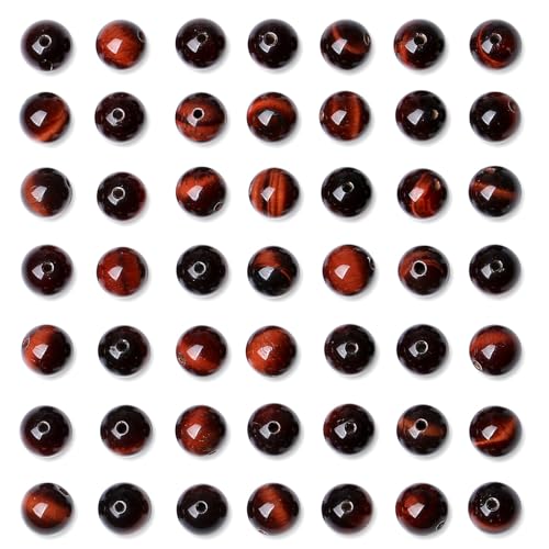 QINJIEJIE 60PCS Red Tiger Eye Beads 8mm Stone Beads Round Loose Gemstone Bead for Bracelet Beading Crystal Jewelry Making DIY Necklace Earrings 0.32" - color: Red Tiger's Eye, size: 60PCS