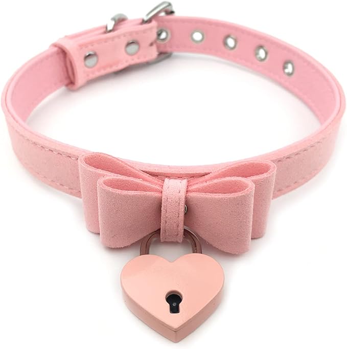 Destiny Love Bell Padlock Choker Collar Necklace Lolita Bow Collar Cat Kitty Velvet Necklace with Heart Lock and Key with Box for Women and Men