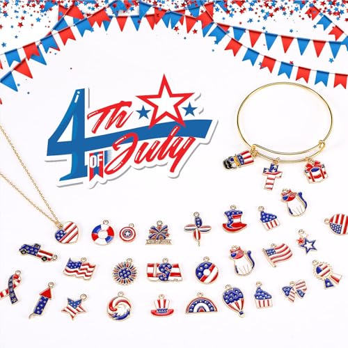 MARFOREVER Patriotic 4th of July Charms, 120 Pcs Independence Day Red White Blue Jewelry Making Charms American Flag Memorial Day Enamel Pendants for Bracelets Necklaces Earrings Craft - style: Patriotic