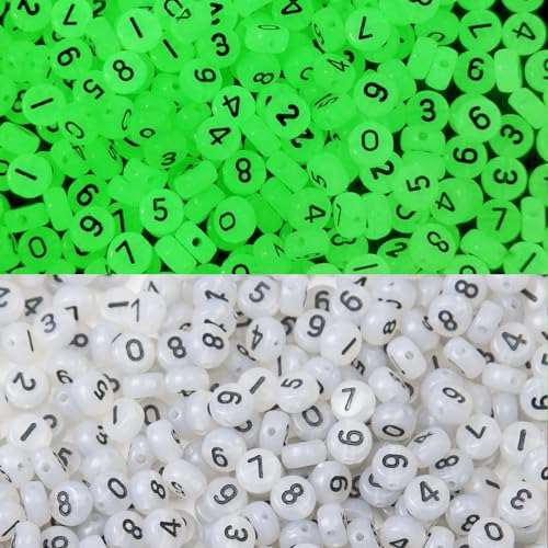1000pcs Acrylic Number Beads 0-9 Round Number Beads 4x7mm Mixed Number Beads for Jewelry Making and DIY Bracelets, Necklaces, Key Chains (Night Glow Black) - color: Night glow black