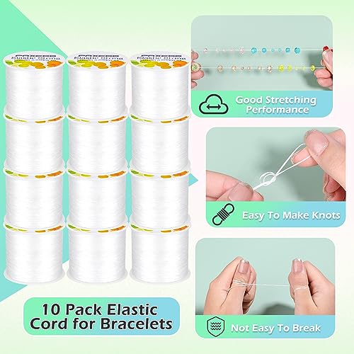 PAXCOO 12 Rolls Elastic String for Bracelets, Stretch Magic Elastic String Bead Cord Jewelry Thread for Bracelet, Necklaces, Clay Beads, Pony Beads (White) - size: 12 Pack