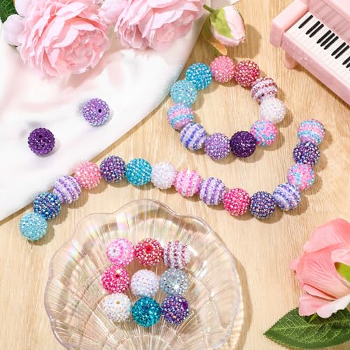 40 Pcs 20 mm Rhinestone Beads Bulk Crystal Round Disco Ball Chunky Bubblegum Beads for Pens Bracelets Charms Craft European Style Jewelry Making Supplies Christmas(Mermaid Color) - color: Mermaid Color