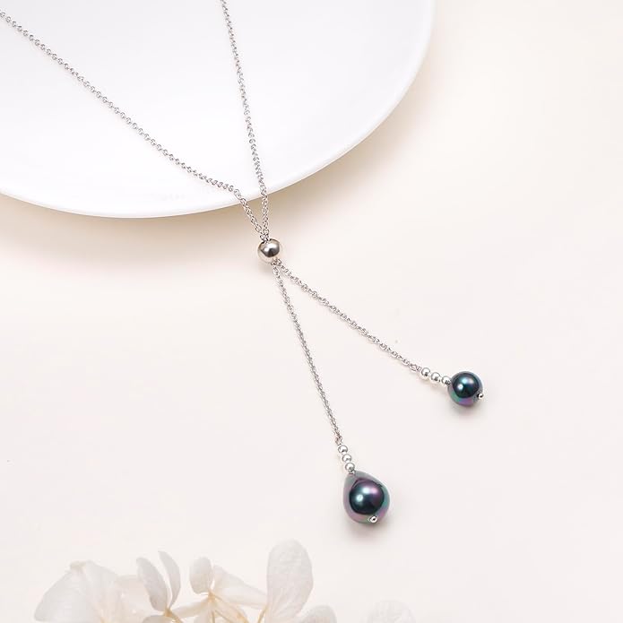 Long Necklace Sterling Silver Larait Bar Y Lariat Long Chain Drop Adjustable Necklace Gift for Her, 30"