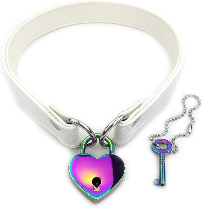 Succuba Padlock Choker Collar Necklace with Lock and Key Heart Lock Choker for Women and Men (D, 16)