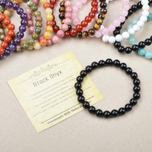 Natural Healing Gemstone Bracelet Handmade Yoga Stretch Elastic Bracelet Stress Relief Crystal Jewelry for Men and Women - color: Black Onyx (Positive Energy), size: 8mm