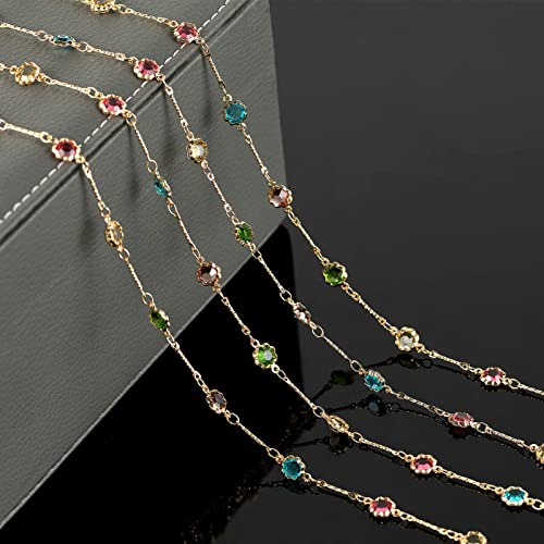 16.4 Feet Gold Plated Chains for Jewelry Making, Mixed Color Rhinestone Chain Links Bracelets Necklace Anklet Chain Bulk with Jump Rings Lobster Clasps - color: Colorful Rhinestone- Gold