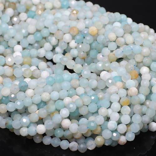 180pcs 2mm Natural Amazonite Gemstone Beads Faceted Round Loose Stone Beads for Jewelry Making - color: Amazonite, size: 1.9-2.4mm