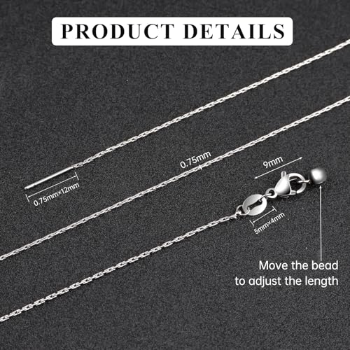 GTVOODX 10Pcs Adjustable Necklace Chains Silver Stainless Steel 0.75mm Rectangle Cable Chain Bulk with Lobster Clasps for DIY Jewelry Making - color: Sliver Rectangle Cable