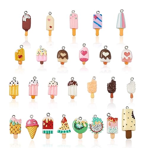 Craftdady Resin Plastic Miniature Food Snack Pendants Charms Ice Drink Juice Pendants Cute Bottle Fruit Keychain Charms Hang Ornament for DIY Craft Earring Bracelet Necklace Jewelry Making - color: Mixed Color Ice Lolly (26 Styles)