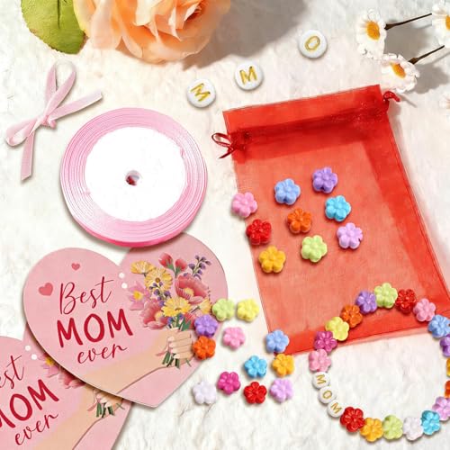 SYUCVQI Mom Bracelet Craft Kit DIY Bead Craft Kit Mother's Day Flowers Necklace Bracelet with Cards and Bags for Mother's Day Jewelry for Family Classroom Making Party Activities