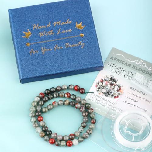 Natural Stone Beads Round Genuine Real Stone Beading Strand Loose Gemstones DIY Smooth Bead for Bracelet Necklace Earrings Jewelry Making (African Bloodstone, 6mm 60 Pieces) - color: African Bloodstone, size: 6mm 60pcs