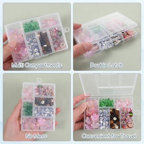 2Pcs Plastic Organizer Box with Dividers, 6 Grids Mini Organizer Clear Small Plastic Storage Box for Jewelry Rhinestones Beads Craft Small Parts