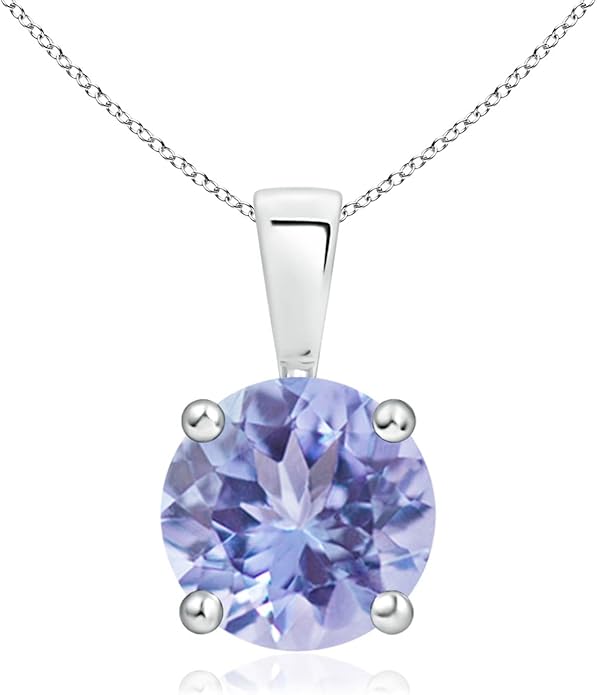 Angara Natural Tanzanite Solitaire Pendant for Women | Round Tanzanite Solitaire Pendant Necklace in 14K Solid Gold/Silver/Platinum With 18" Chain | December Birthday, Gemstone Jewelry Gift