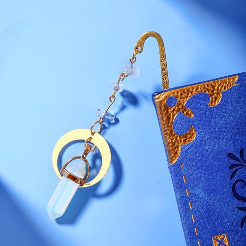 Vintage Metal Bookmark Pendant with Natural Crystal Stones White Clear Quartz Bead Chain–Elegant Bookmarks for Women,Men,Book Lovers,Teachers and Girls(White Tassel) - style: White Tassel