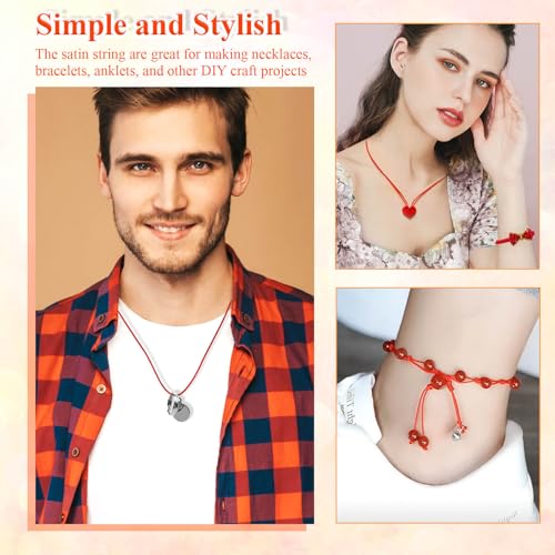 Anezus Red Nylon Cord, Nylon Craft String, Silky Satin Rattail Cord Beading String for Braided Bracelets, Pendants Necklace, Macrame Keychains, Lanyards, Drawstring Bags, DIY Crafts, Sewing Projects - style: Red