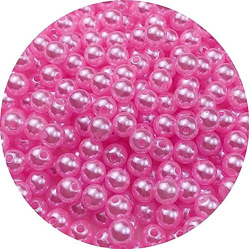 Pinhoollgo 300pcs Pearl Beads 8mm Round Pearl Beads with Hole for DIY Bracelet Necklace Jewelry Making Supplies Handmade Craft(Pink) - color: Pink, size: 8mm/300pcs