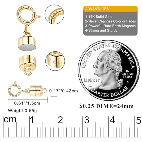 14K Solid Gold Magnetic Clasps and Closures for Necklaces 585 Bracelets Anklets Magnets Chain Converter Clasp Extra Strong