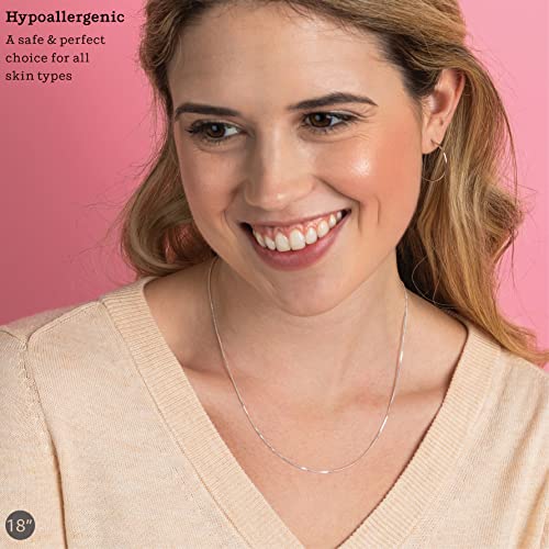 KEZEF 925 Sterling Silver Box Chain Necklace for Women & Men, 0.7mm Thin Chain Necklace, Available in Sterling Silver, Gold Plated & Rose Gold Plated Finishes, Made in Italy - color: Sterling Silver, size: 24 Inch