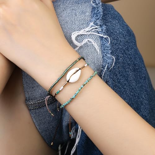 KELITCH Adjustable turquoise bead bracelet single color knitting friendship bracelet fashion jewelry daily wear gift (28 color selection) - color: Lake Blue 04A