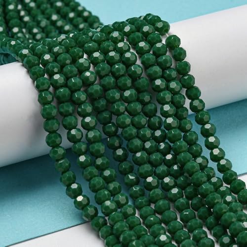 Perlin Czech Bohemian Crystal Glass Beads Faceted Round 4mm 90 Pieces Loose Spacer 1 Strand Beads for DIY Jewelry Earrings Necklace Bracelet Making (Green Opaque) - color: Green opaque
