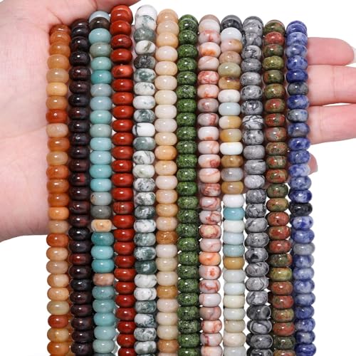 Songxi 5x8mm Natural Deep Red Stone Rondelle Beads, 75PCS Spacer Round Loose Abacus Beads for Jewelry Making, Gemstone for Bracelet Necklace Earrings, Arts and Crafts - color: Deep Red Stone