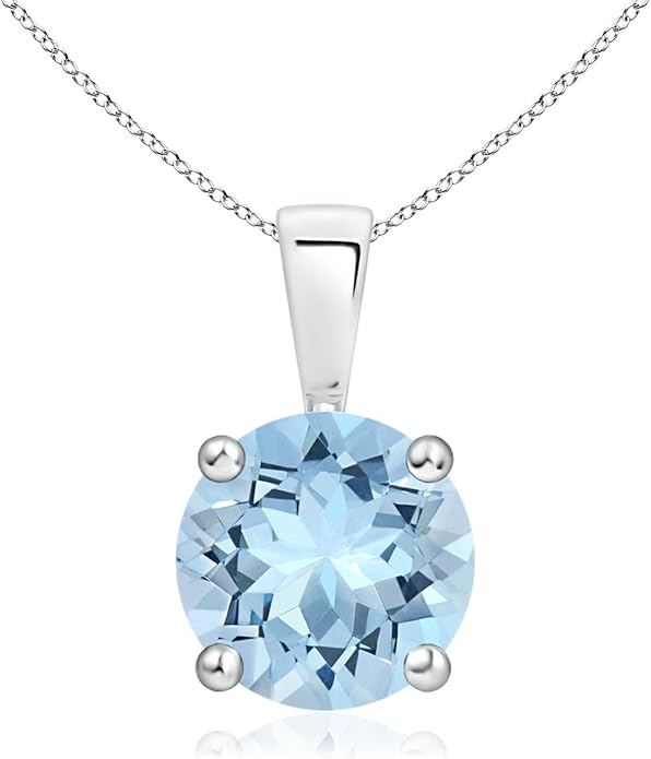 Angara Natural Aquamarine Solitaire Pendant for Women | Round Aquamarine Solitaire Pendant Necklace in 14K Solid Gold/Silver/Platinum With 18" Chain | March Birthday, Gemstone Jewelry Gift