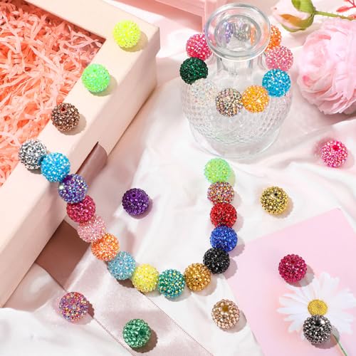 40 Pcs 20 mm Rhinestone Beads Bulk Crystal Round Disco Ball Chunky Bubblegum Beads for Pens Bracelets Charms Craft European Style Jewelry Making Supplies Christmas(40 Colors) - color: 40 Colors