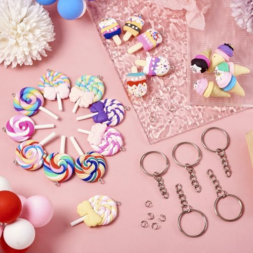 Craftdady Resin Plastic Miniature Food Snack Pendants Charms Ice Drink Juice Pendants Cute Bottle Fruit Keychain Charms Hang Ornament for DIY Craft Earring Bracelet Necklace Jewelry Making - color: Mixed Color Lollipop (48-56x27-29mm)