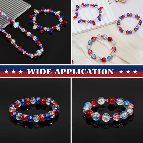 1000PCS Red Blue Glass Beads 4th of July Crystal Patriotic DIY Bracelets Beads for Jewelry Necklace Wristband Earring Key Chain Crafts Kit (Red, Blue, White) - color: Red, Blue, White