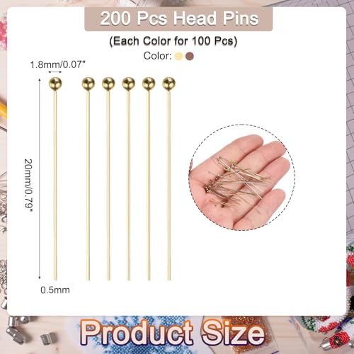 MECCANIXITY 200Pcs Plated Ball Head Pins Jewelry Making 24 Gauge 20mm Wire Head Pins Brass Ball Head Pins End Head Pins for DIY Craft Necklaces Bracelets Earrings, Purple Bronze and Gold - color: Purple Bronze and Gold, size: 20mm