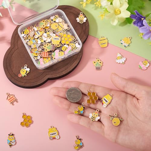 Craftdady Enamel Dangle Charms Pendant Food Animal Flower Cute Charms Colorful Metal Fruit Pendants Hang Ornament for Craft Bracelet Necklace Earring Key Chains Jewelry Making - color: Yellow Bee 3