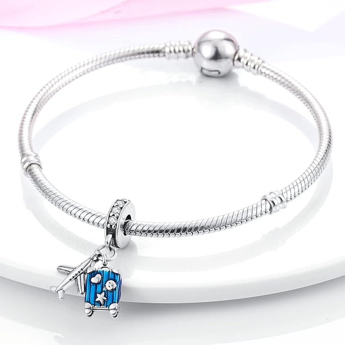 MULA 925 Sterling Silver Charms for Bracelets and Necklaces Family Letters Dangle Pendants Airplane Travel Beads Family Tree Jewelry Charms for Women