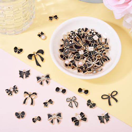 Craftdady Enamel Dangle Charms Pendant Food Animal Flower Cute Charms Colorful Metal Fruit Pendants Hang Ornament for Craft Bracelet Necklace Earring Key Chains Jewelry Making - color: Black Bowknot
