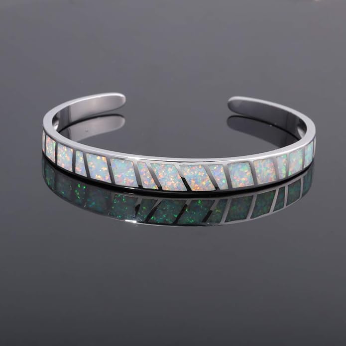 CiNily Womens Cuff Bracelet,Opal Bangle Bracelets Gold Plated Hypoallergenic Ladies Gemstone Open Cuff Bangle Bracelet