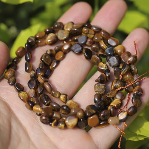 Natural Stone Beads 6-8mm Tiger Eye Oval Irregular Freeform Tumbled Loose Gemstone Beads for Jewelry Making 15 Inch Strand 50-55 Pcs - color: Tiger's Eye-1 strand15”-approx. 55 beads