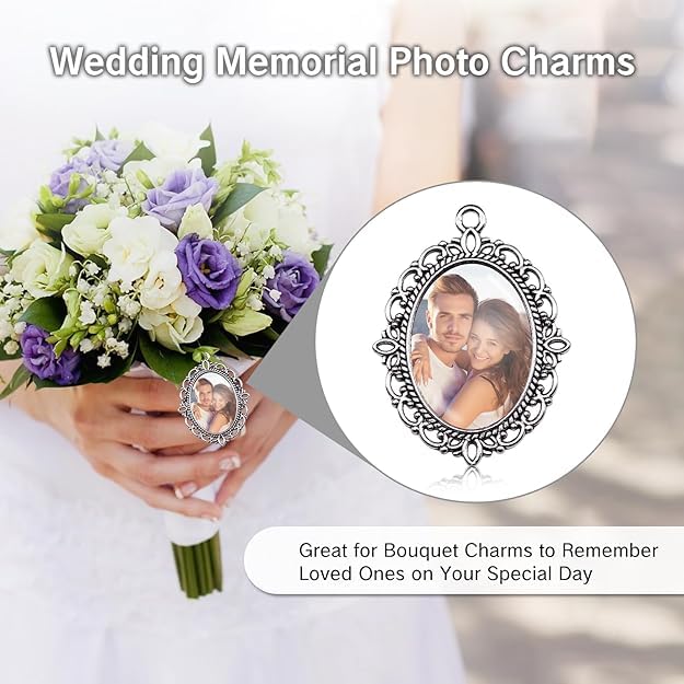 20Pcs Photo Charms Cabochon Blanks Set 10Pcs Large Oval Pendant Trays with 10 Glass Cabochons for Memorial Jewelry Making Bridal Bouquet Charms DIY - color: 5 Colors